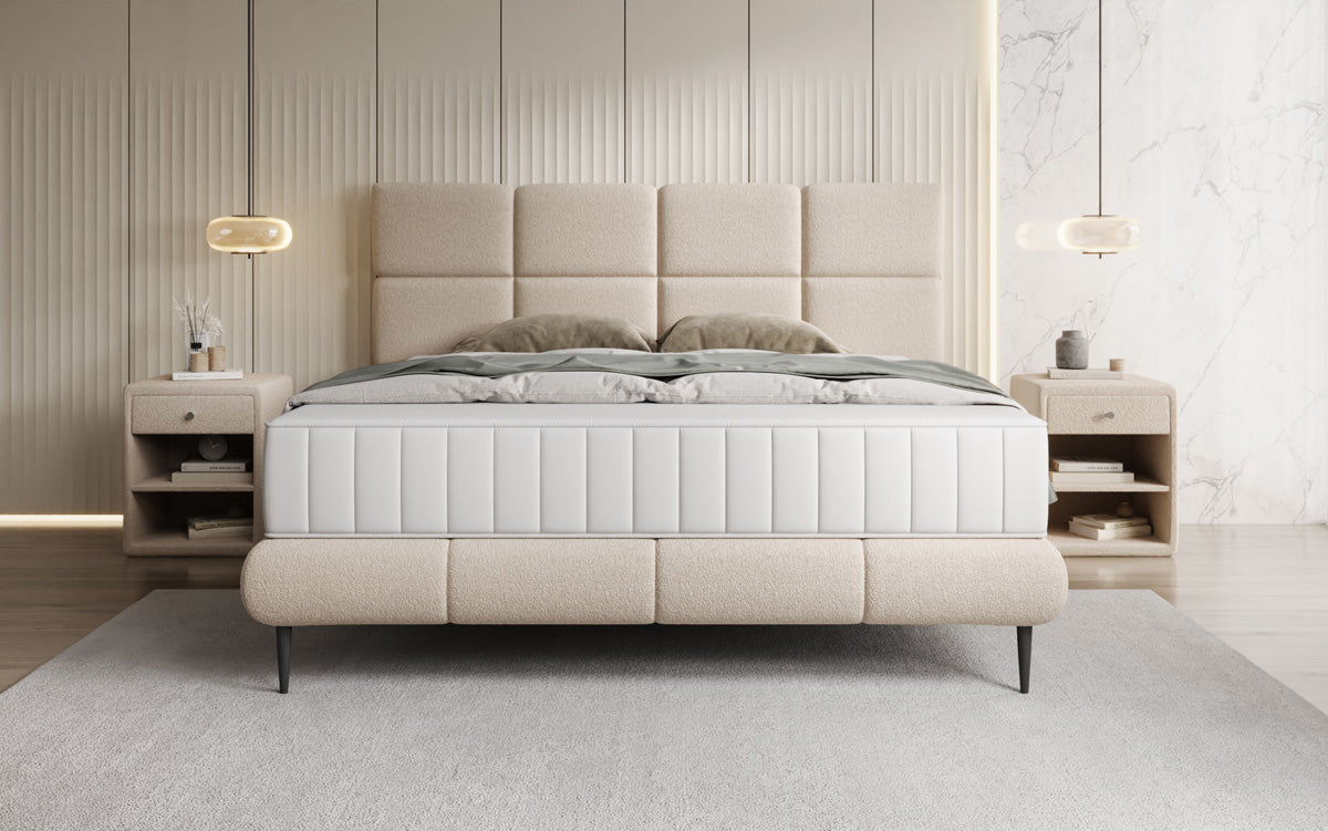 Luxusbetten24 Nessa Boxspringbett mit Hohen Füßen in Teddy Bouclé