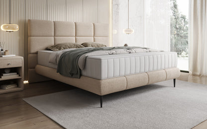 Luxusbetten24 Nessa Boxspringbett mit Hohen Füßen in Teddy Bouclé
