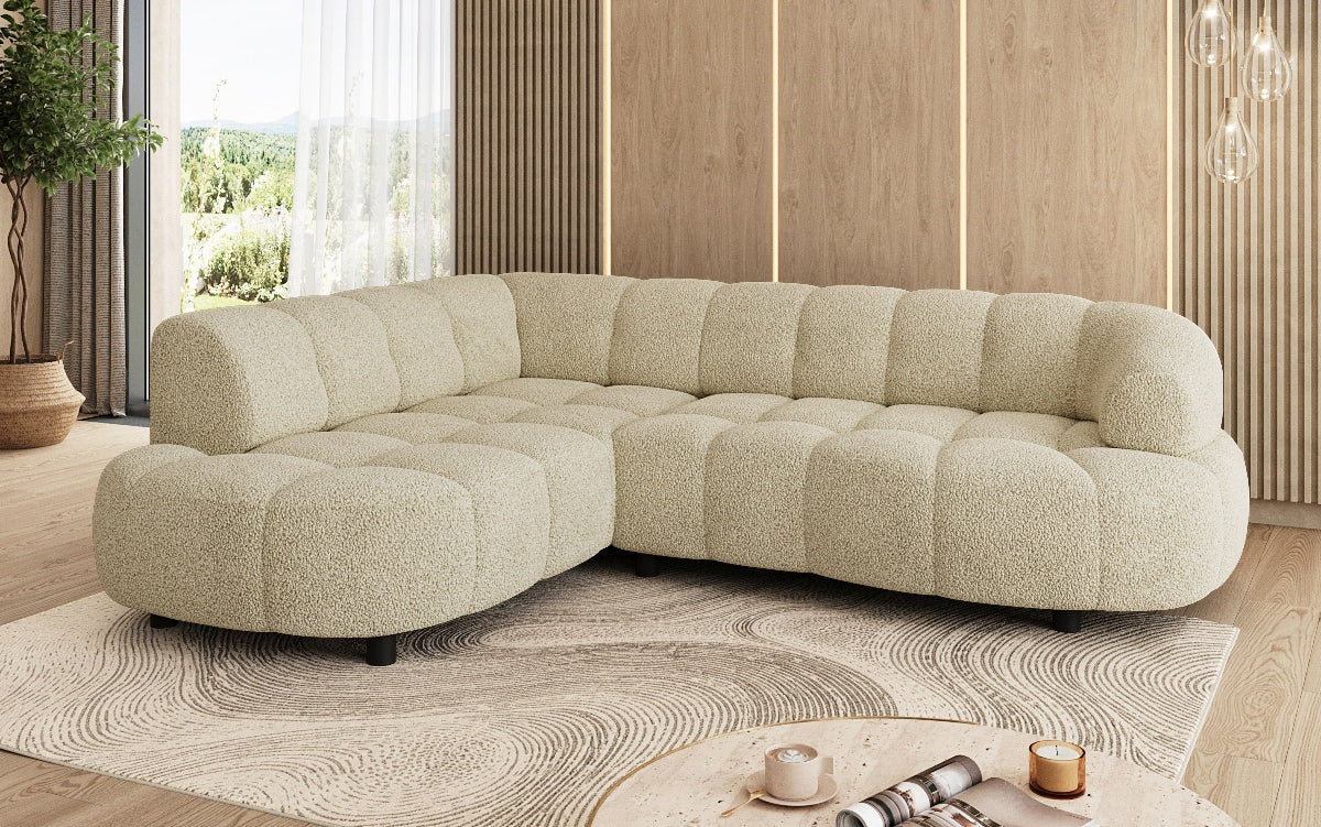 Luxusbetten24 Olivia Mini Designer Sofa Teddy Bouclé Elektrische Erweiterung