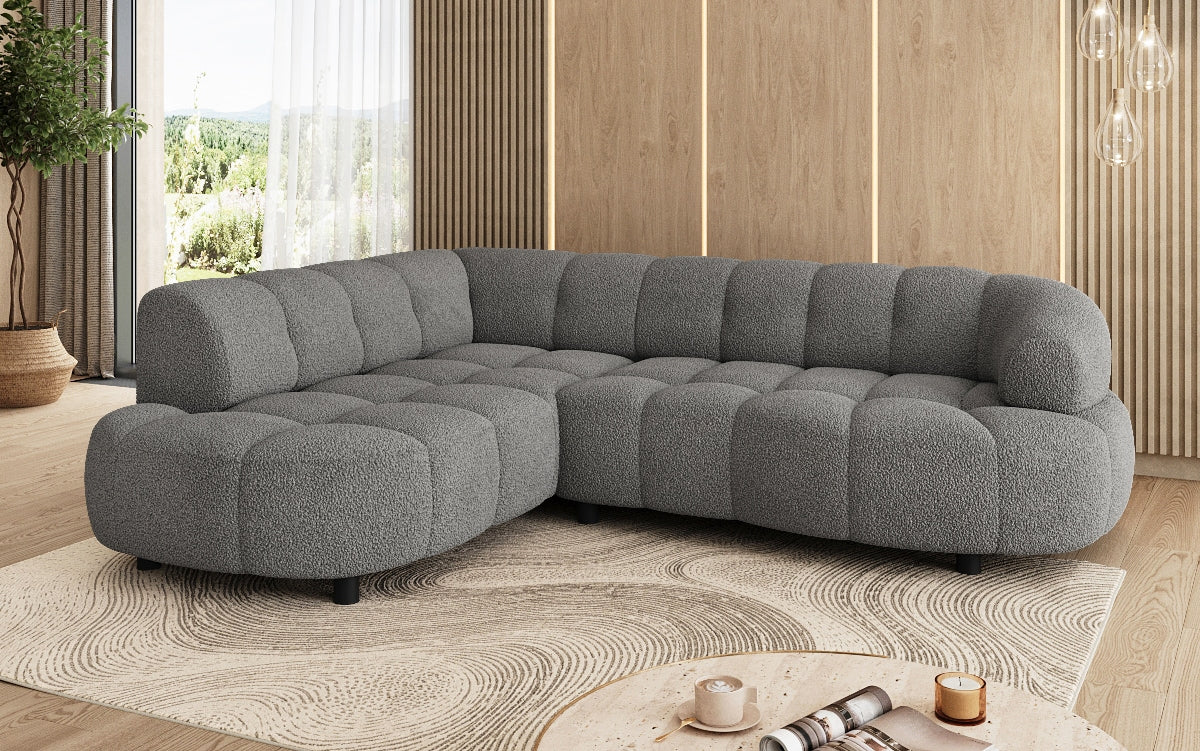 Luxusbetten24 Olivia Mini Designer Sofa Teddy Bouclé Elektrische Erweiterung