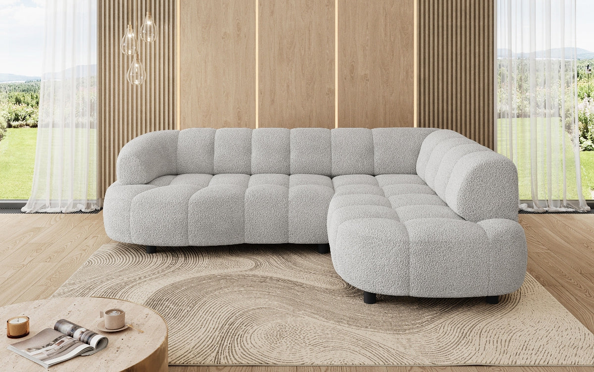 Luxusbetten24 Olivia Mini Designer Sofa Teddy Bouclé Elektrische Erweiterung