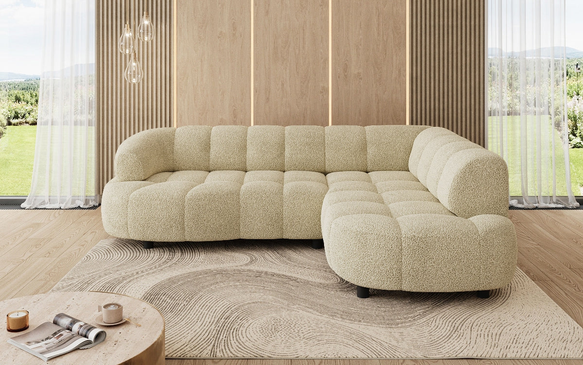 Luxusbetten24 Olivia Mini Designer Sofa Teddy Bouclé Elektrische Erweiterung