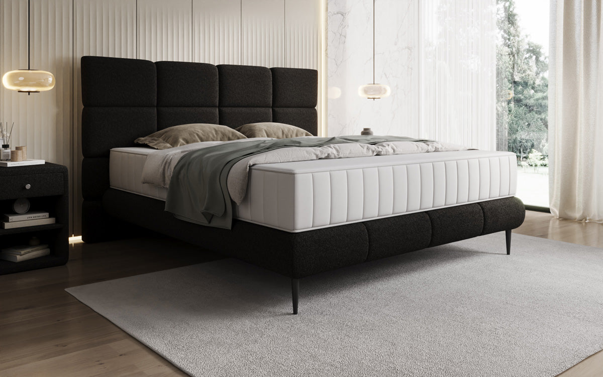 Luxusbetten24 Nessa Boxspringbett mit Hohen Füßen in Teddy Bouclé