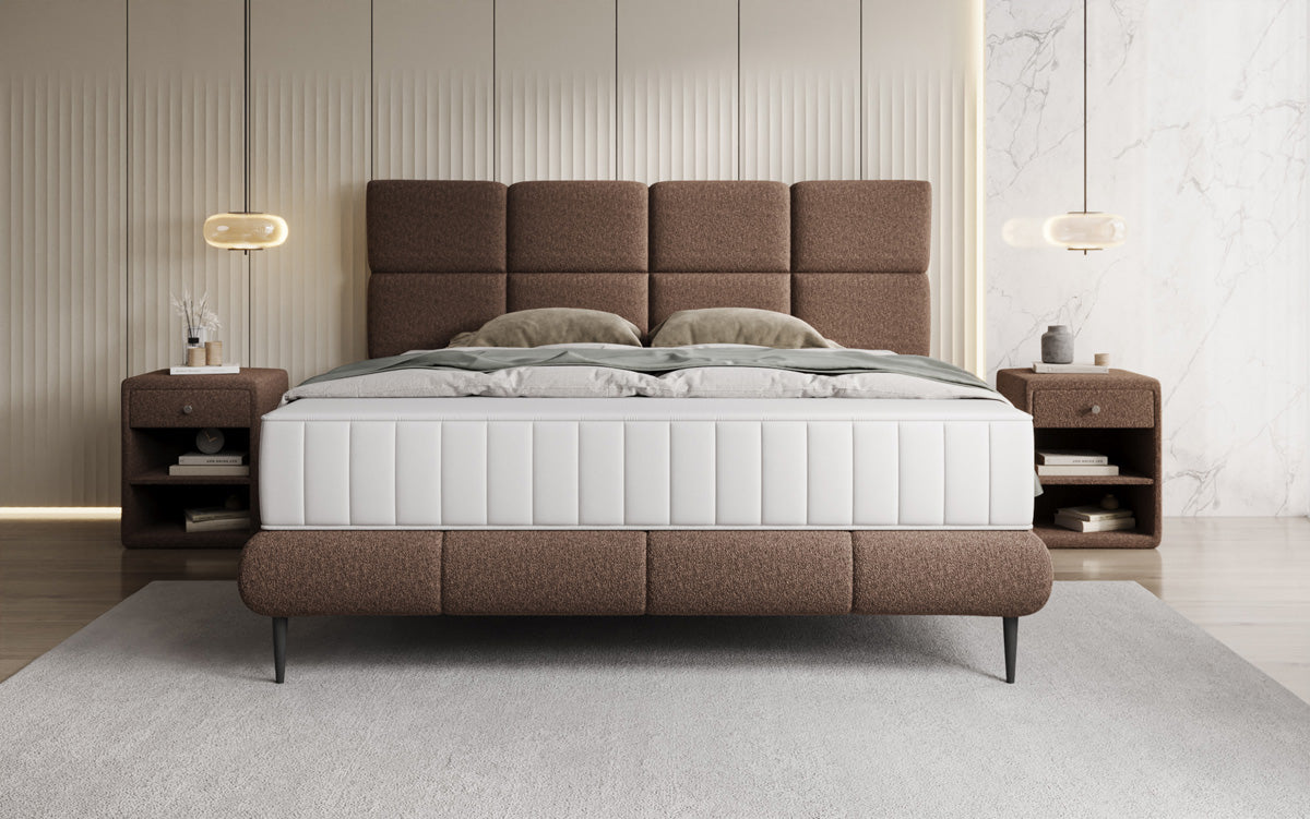 Luxusbetten24 Nessa Boxspringbett mit Hohen Füßen in Teddy Bouclé