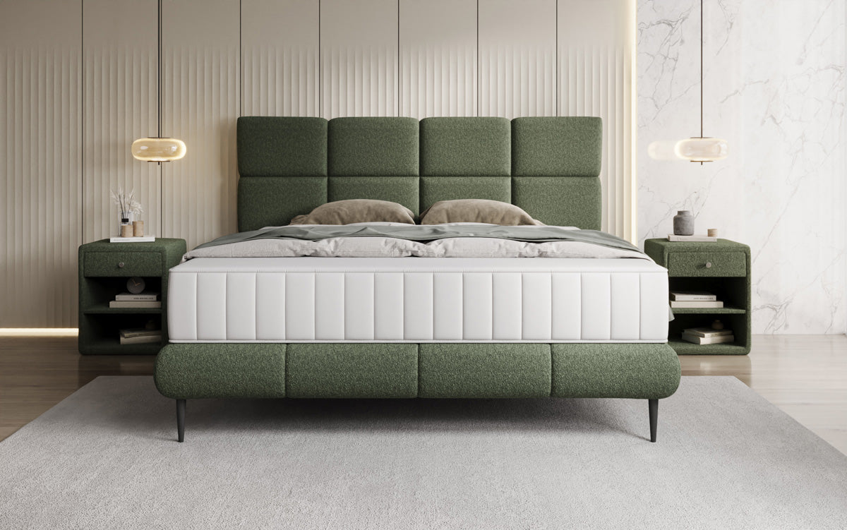 Luxusbetten24 Nessa Boxspringbett mit Hohen Füßen in Teddy Bouclé