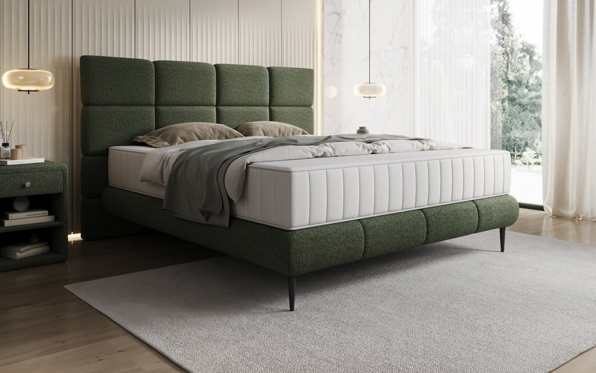 Luxusbetten24 Nessa Boxspringbett mit Hohen Füßen in Teddy Bouclé