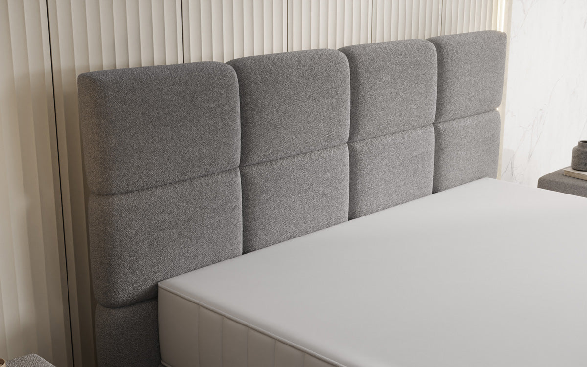 Luxusbetten24 Nessa Boxspringbett mit Hohen Füßen in Teddy Bouclé