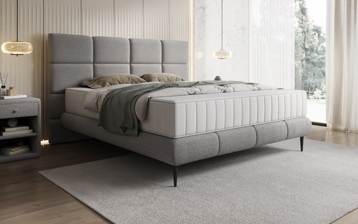 Luxusbetten24 Nessa Boxspringbett mit Hohen Füßen in Teddy Bouclé