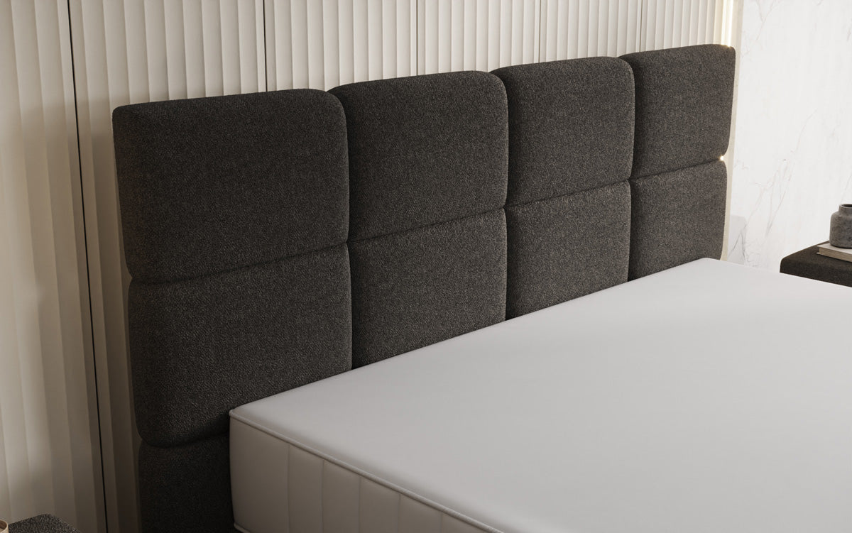 Luxusbetten24 Nessa Boxspringbett mit Hohen Füßen in Teddy Bouclé