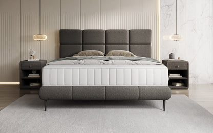 Luxusbetten24 Nessa Boxspringbett mit Hohen Füßen in Teddy Bouclé