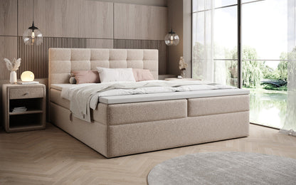 Luxusbetten24 Boxspringbett Strukturstoff mit Stauraum, verschiedene Größen und Farben