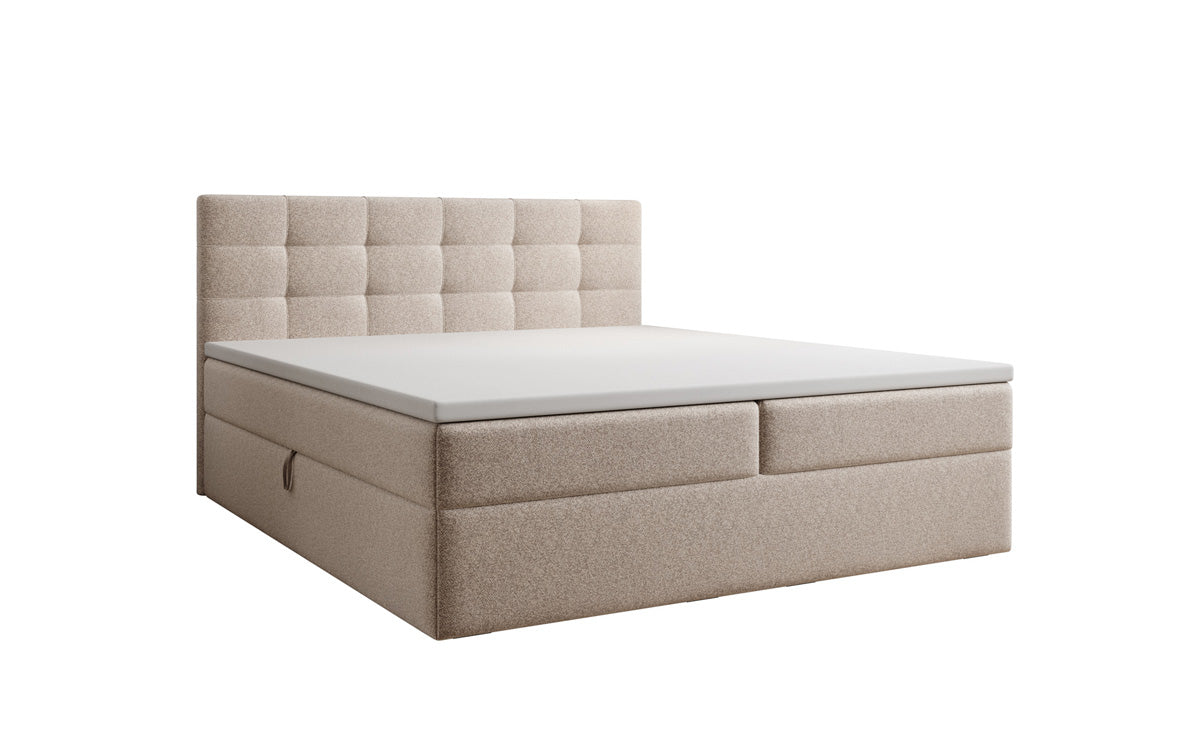 Luxusbetten24 Boxspringbett Strukturstoff mit Stauraum, verschiedene Größen und Farben