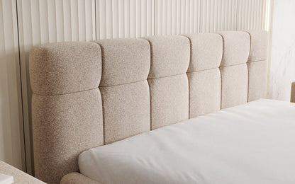 Luxusbetten24 Helena Polsterbett Strukturstoff mit Stauraum für Schlafzimmer