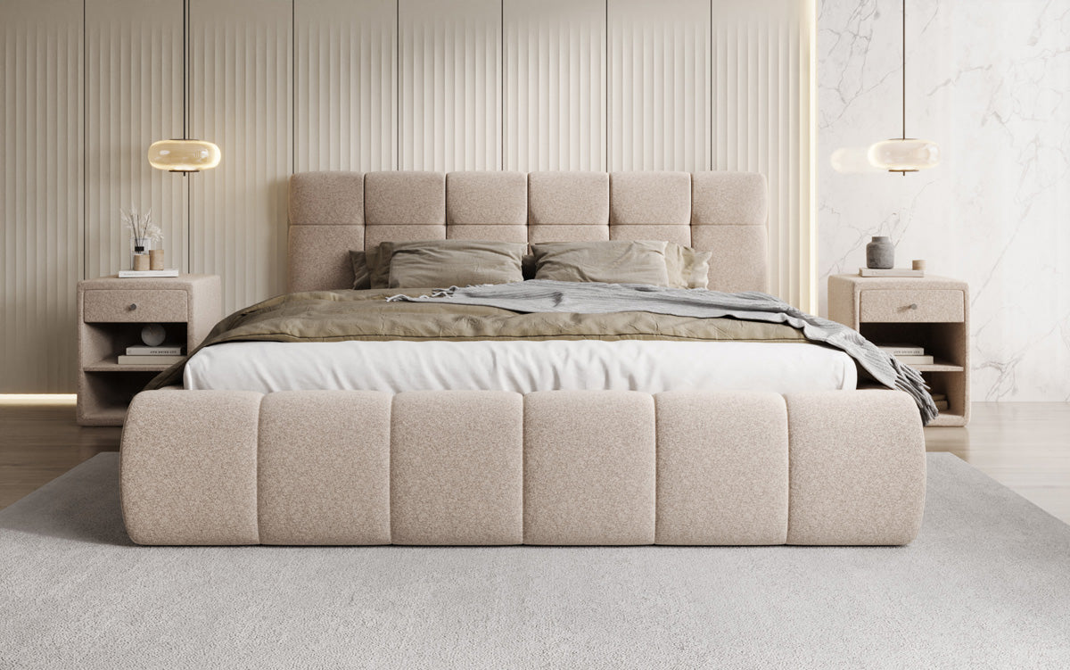 Luxusbetten24 Helena Polsterbett Strukturstoff mit Stauraum für Schlafzimmer