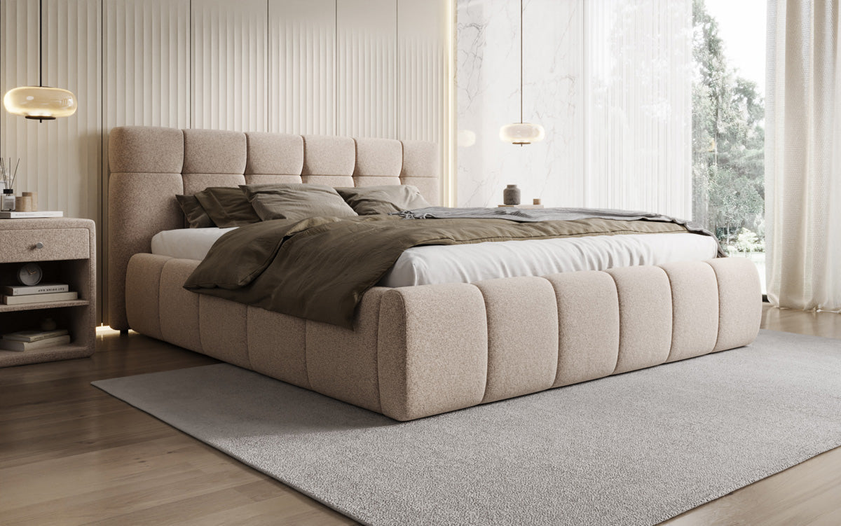 Luxusbetten24 Helena Polsterbett Strukturstoff mit Stauraum für Schlafzimmer