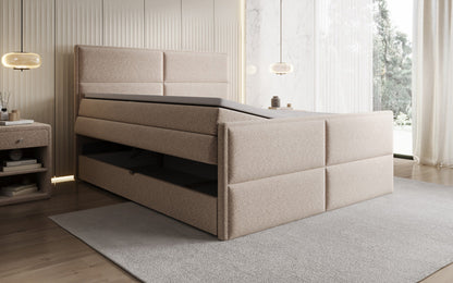 Luxusbetten24 Viola Boxspringbett Strukturstoff mit Stauraum