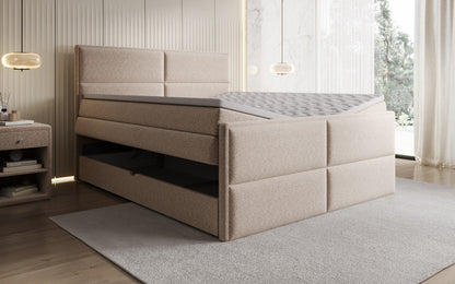 Luxusbetten24 Viola Boxspringbett Strukturstoff mit Stauraum