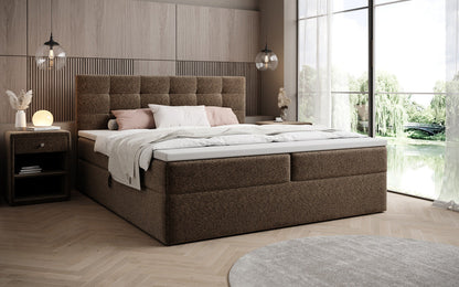Luxusbetten24 Boxspringbett Strukturstoff mit Stauraum, verschiedene Größen und Farben