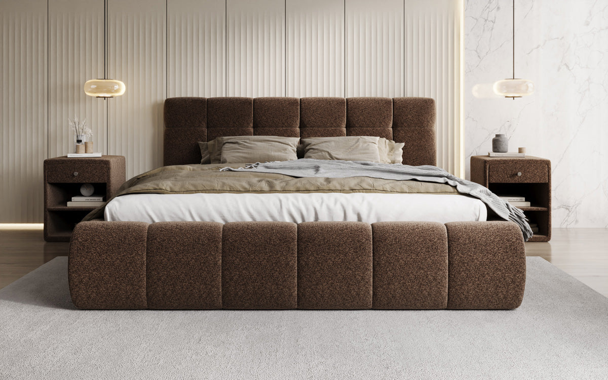 Luxusbetten24 Helena Polsterbett Strukturstoff mit Stauraum für Schlafzimmer