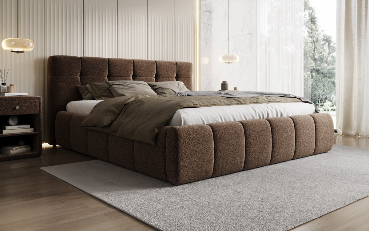 Luxusbetten24 Helena Polsterbett Strukturstoff mit Stauraum für Schlafzimmer