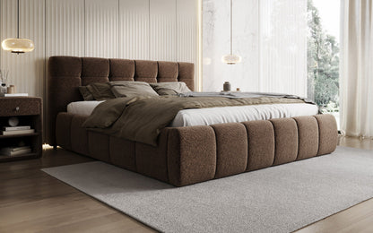 Luxusbetten24 Helena Polsterbett Strukturstoff mit Stauraum für Schlafzimmer