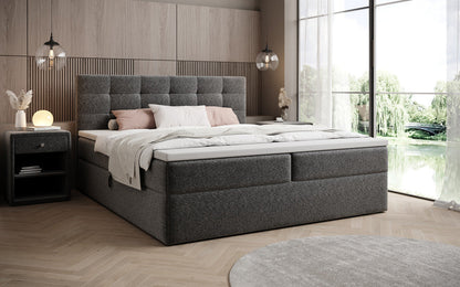 Luxusbetten24 Boxspringbett Strukturstoff mit Stauraum, verschiedene Größen und Farben
