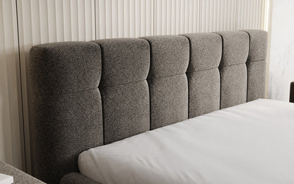 Luxusbetten24 Helena Polsterbett Strukturstoff mit Stauraum für Schlafzimmer