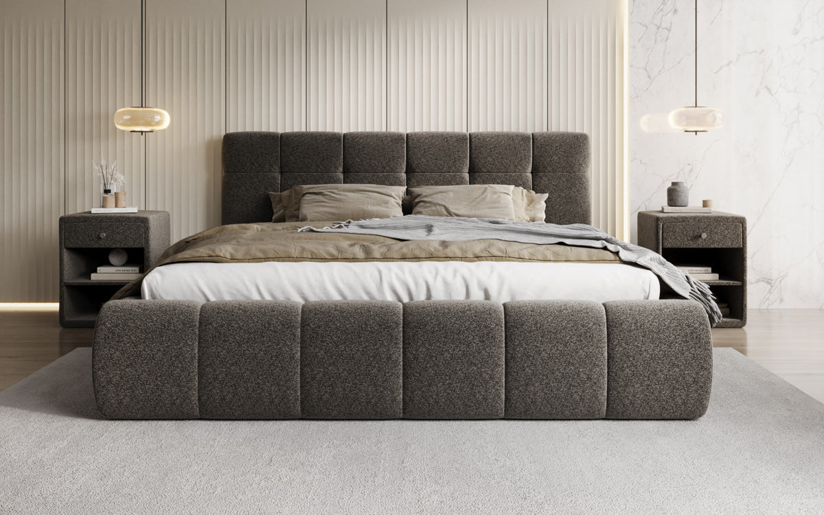 Luxusbetten24 Helena Polsterbett Strukturstoff mit Stauraum für Schlafzimmer