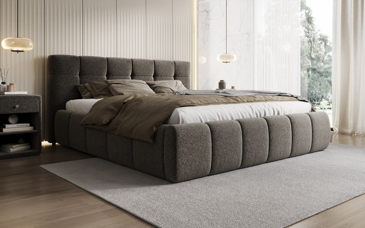 Luxusbetten24 Helena Polsterbett Strukturstoff mit Stauraum für Schlafzimmer