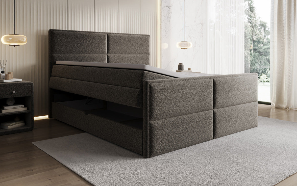 Luxusbetten24 Viola Boxspringbett Strukturstoff mit Stauraum