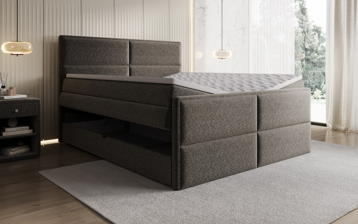 Luxusbetten24 Viola Boxspringbett Strukturstoff mit Stauraum