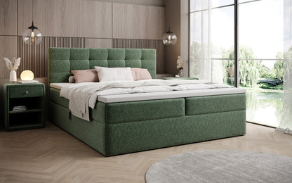Luxusbetten24 Boxspringbett Strukturstoff mit Stauraum, verschiedene Größen und Farben