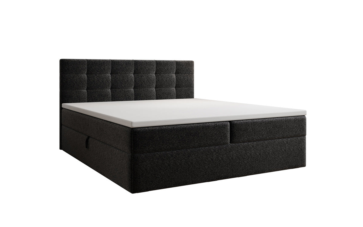 Luxusbetten24 Boxspringbett Strukturstoff mit Stauraum, verschiedene Größen und Farben