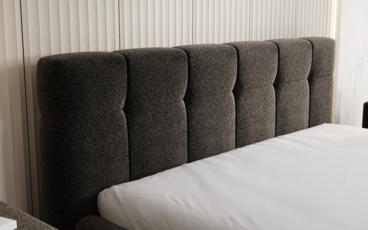 Luxusbetten24 Helena Polsterbett Strukturstoff mit Stauraum für Schlafzimmer