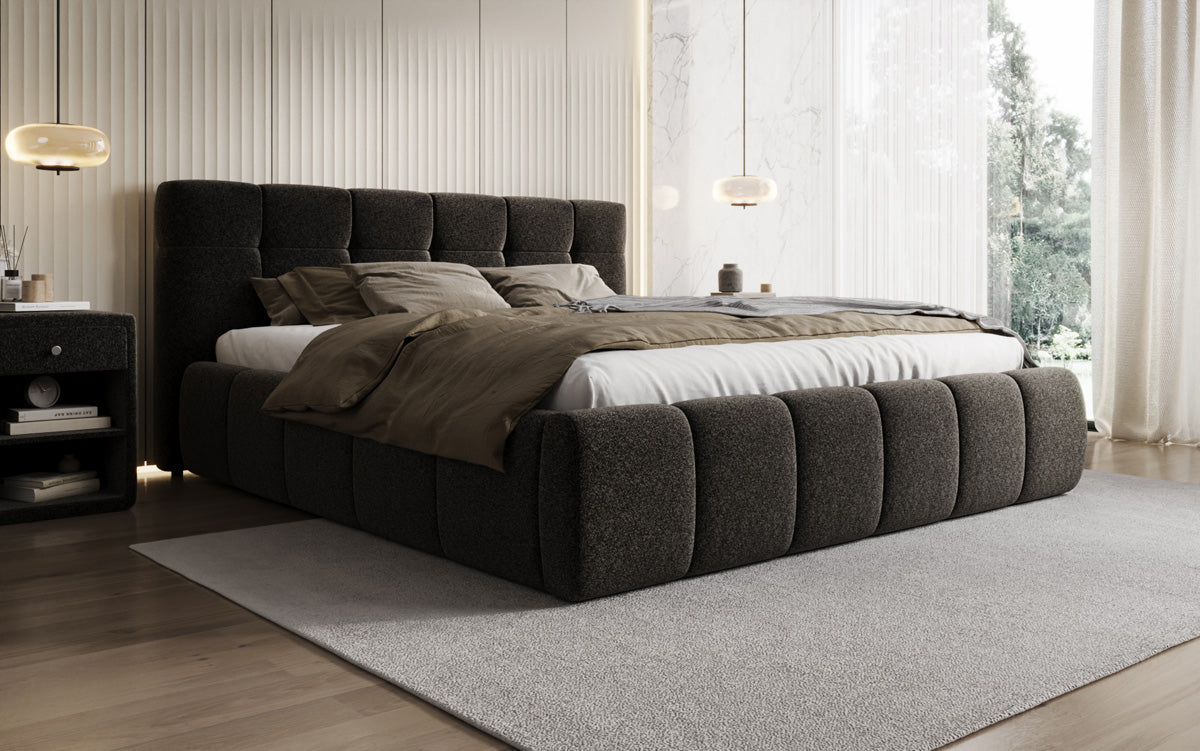 Luxusbetten24 Helena Polsterbett Strukturstoff mit Stauraum für Schlafzimmer