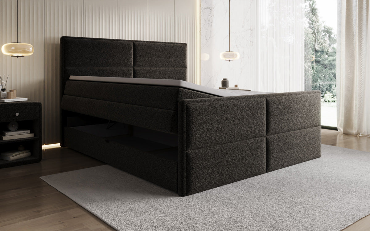 Luxusbetten24 Viola Boxspringbett Strukturstoff mit Stauraum