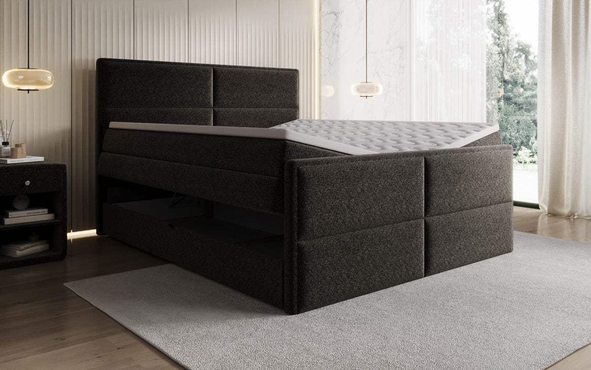 Luxusbetten24 Viola Boxspringbett Strukturstoff mit Stauraum
