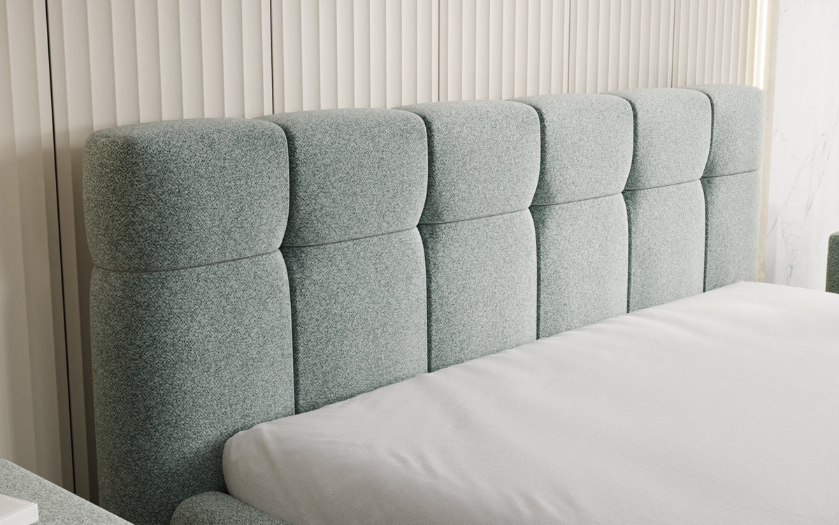 Luxusbetten24 Helena Polsterbett Strukturstoff mit Stauraum für Schlafzimmer