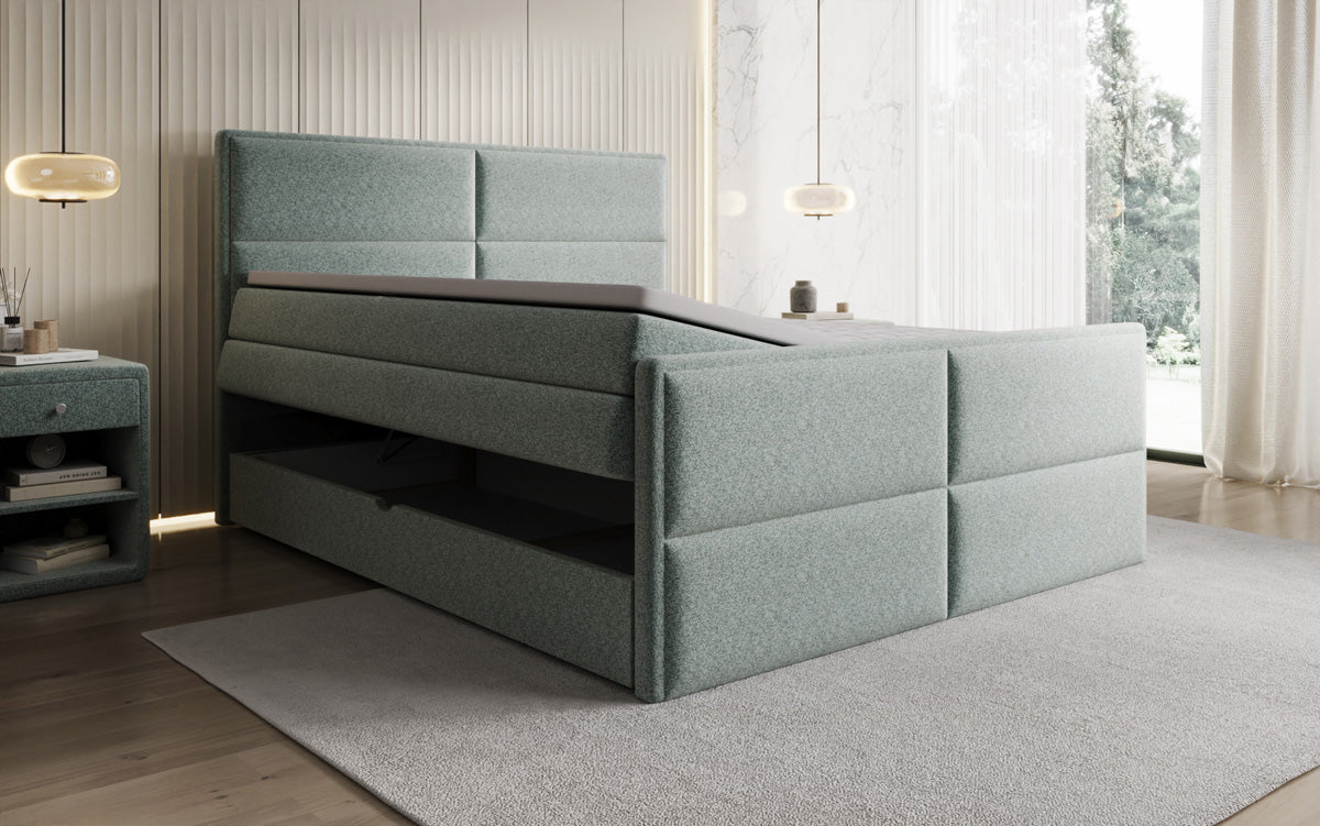 Luxusbetten24 Viola Boxspringbett Strukturstoff mit Stauraum