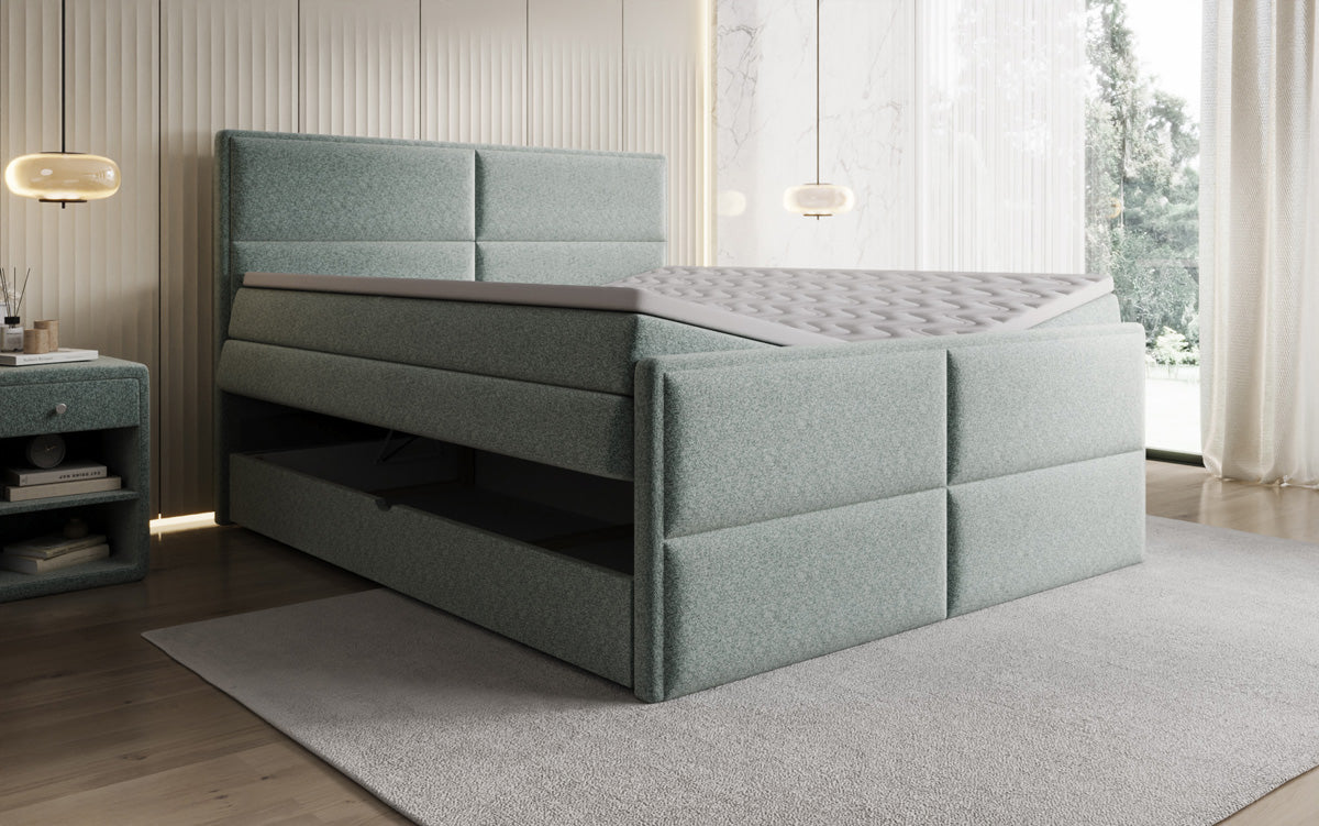 Luxusbetten24 Viola Boxspringbett Strukturstoff mit Stauraum