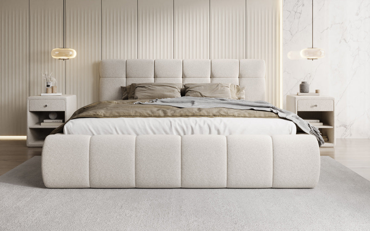 Luxusbetten24 Helena Polsterbett Strukturstoff mit Stauraum für Schlafzimmer