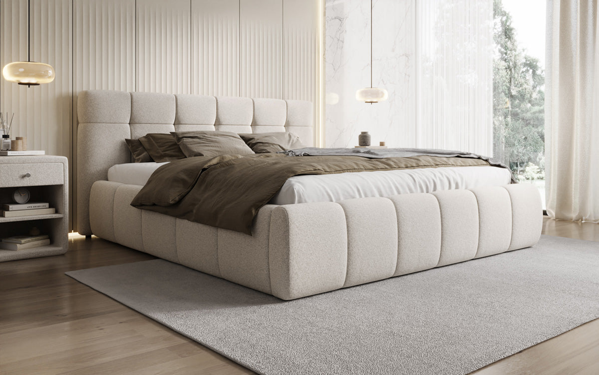 Luxusbetten24 Helena Polsterbett Strukturstoff mit Stauraum für Schlafzimmer