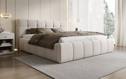 Luxusbetten24 Helena Polsterbett Strukturstoff mit Stauraum für Schlafzimmer