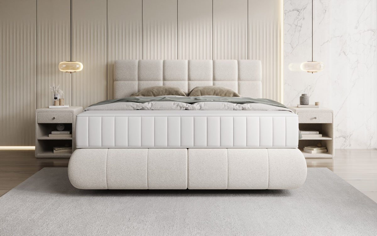 Luxusbetten24 Nala Boxspringbett aus Strukturstoff mit Schwebeoptik Komfort
