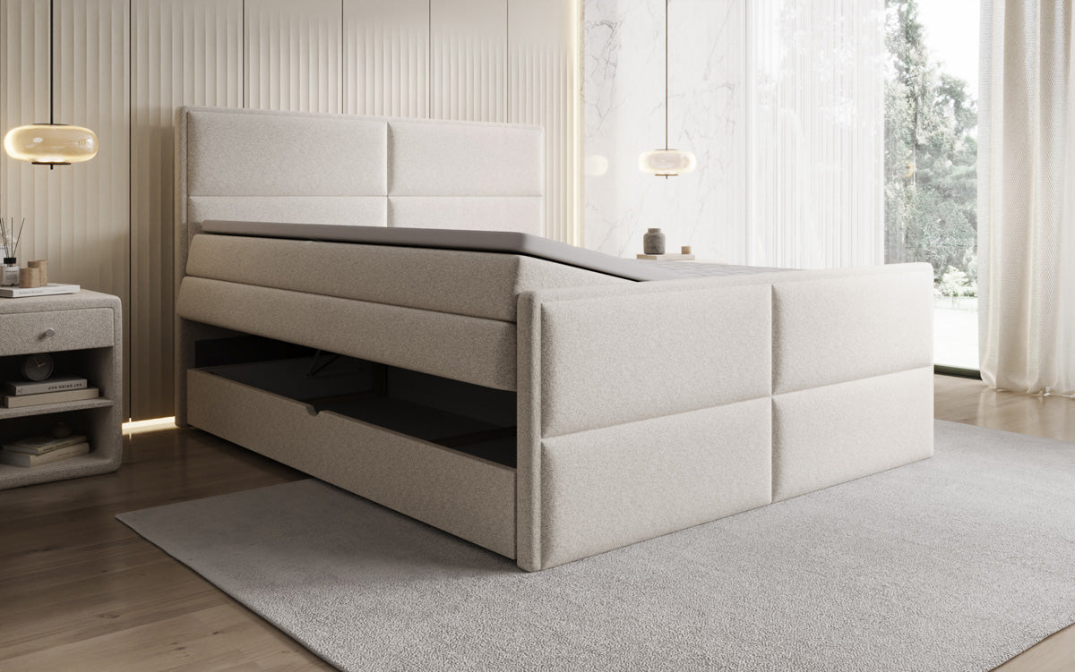 Luxusbetten24 Viola Boxspringbett Strukturstoff mit Stauraum