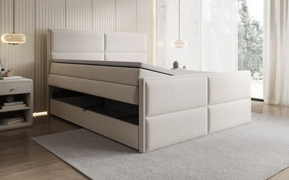 Luxusbetten24 Viola Boxspringbett Strukturstoff mit Stauraum