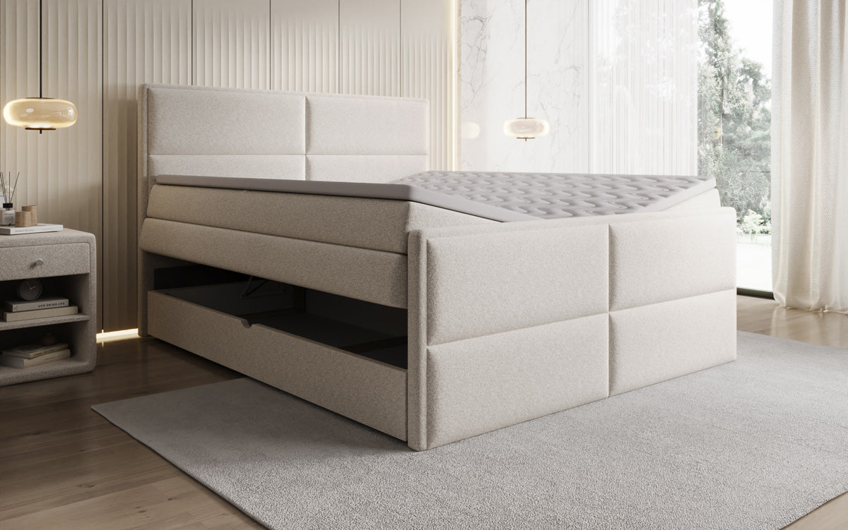 Luxusbetten24 Viola Boxspringbett Strukturstoff mit Stauraum