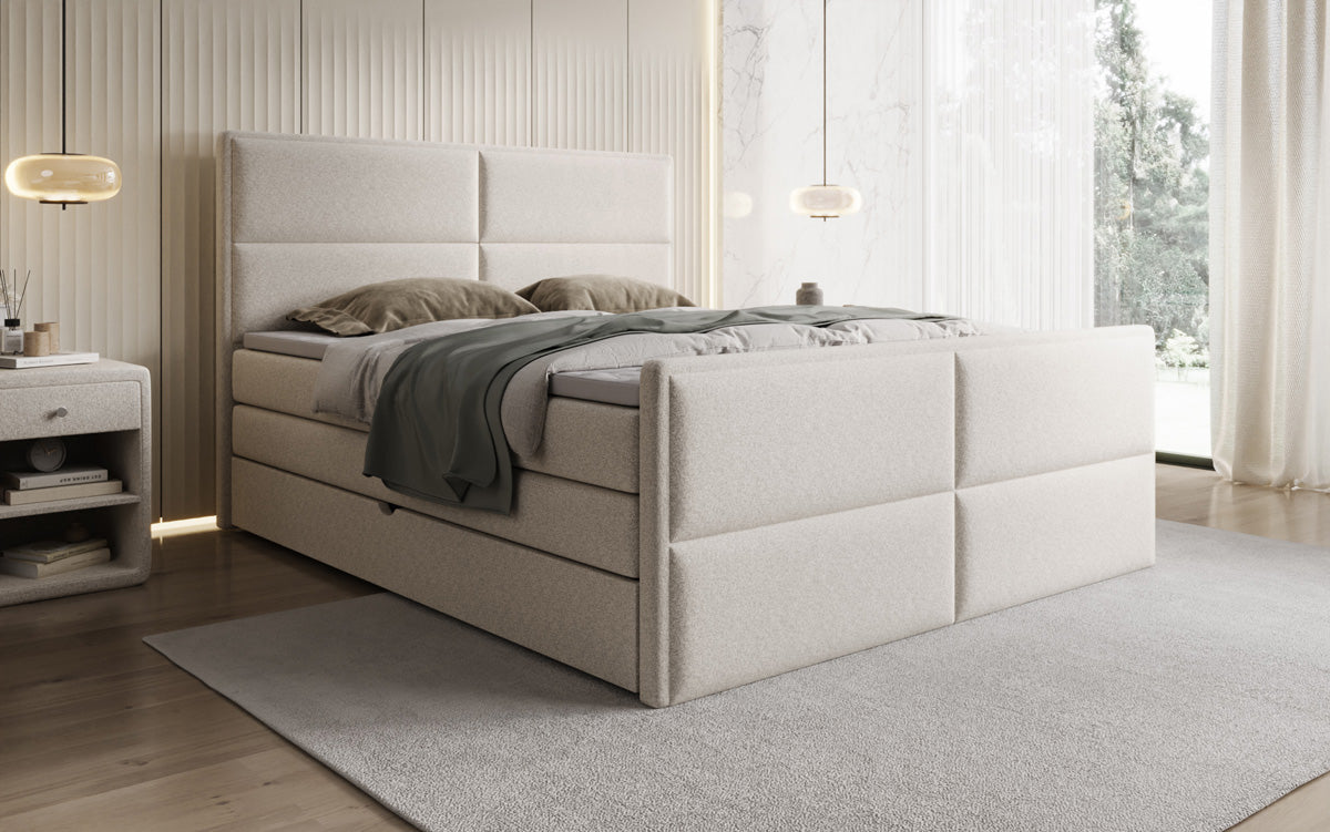 Luxusbetten24 Viola Boxspringbett Strukturstoff mit Stauraum