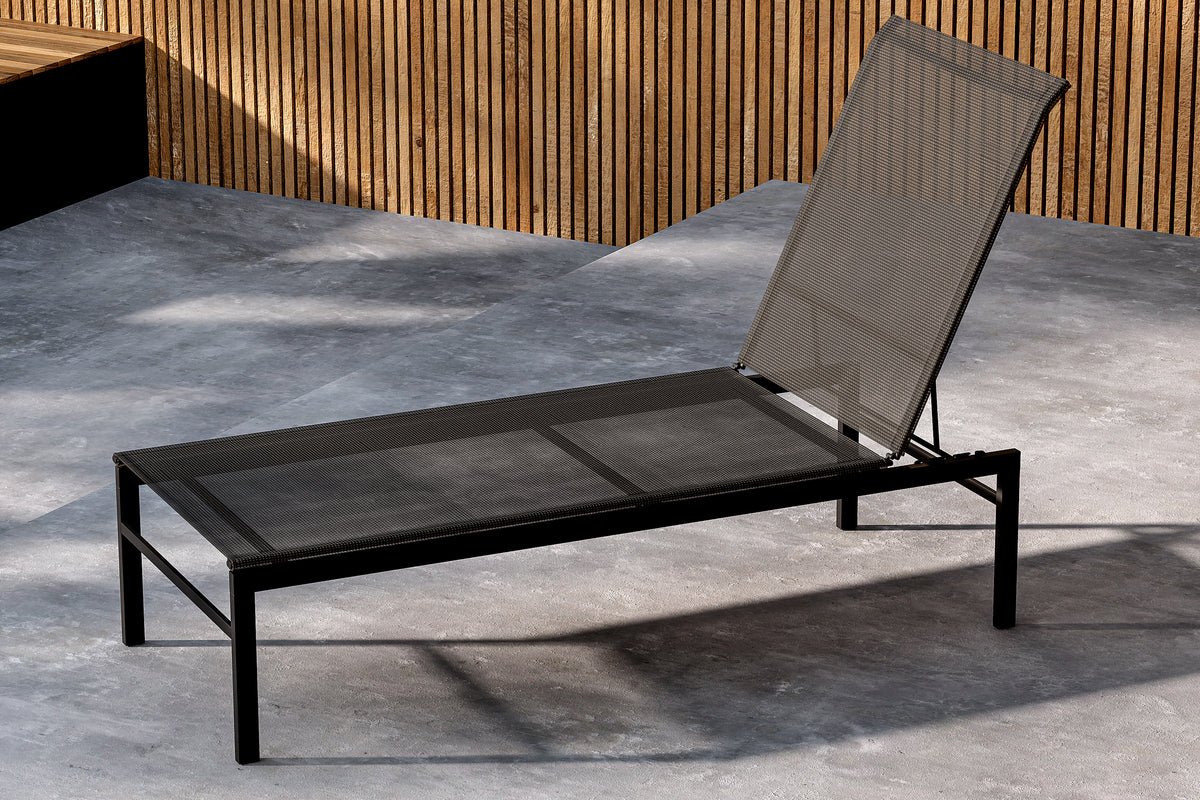Sonnenliege Arelia – Textilene‑Lounge Mit Stahlgestell, Schwarz & Beige