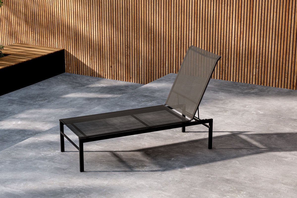 Sonnenliege Arelia – Textilene‑Lounge Mit Stahlgestell, Schwarz & Beige